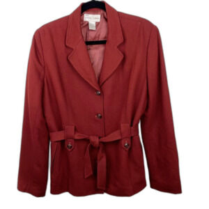 Casual Corner Rust Red Orange Button Front Blazer Jacket Wrap Wool Womens 10 EUC